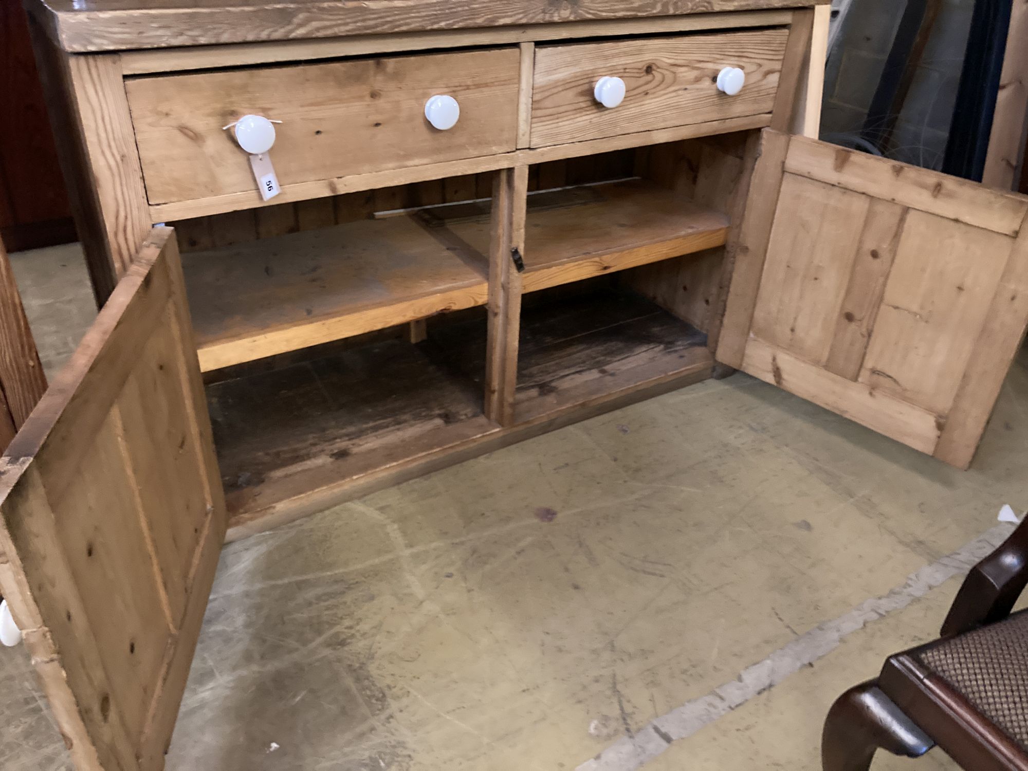 A Victorian pine dresser, length 141cm, depth 52cm, height 240cm